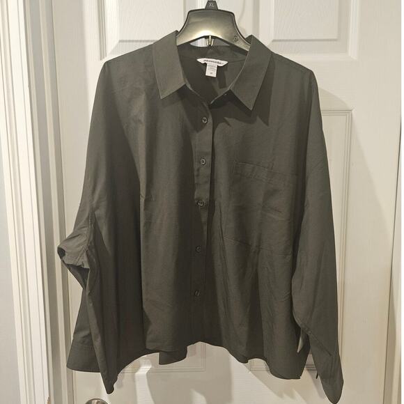 Athleta Cropped Stretch Tech Top Green Womens 3X NWT Button‎ up Collared Work - Picture 2 of 8